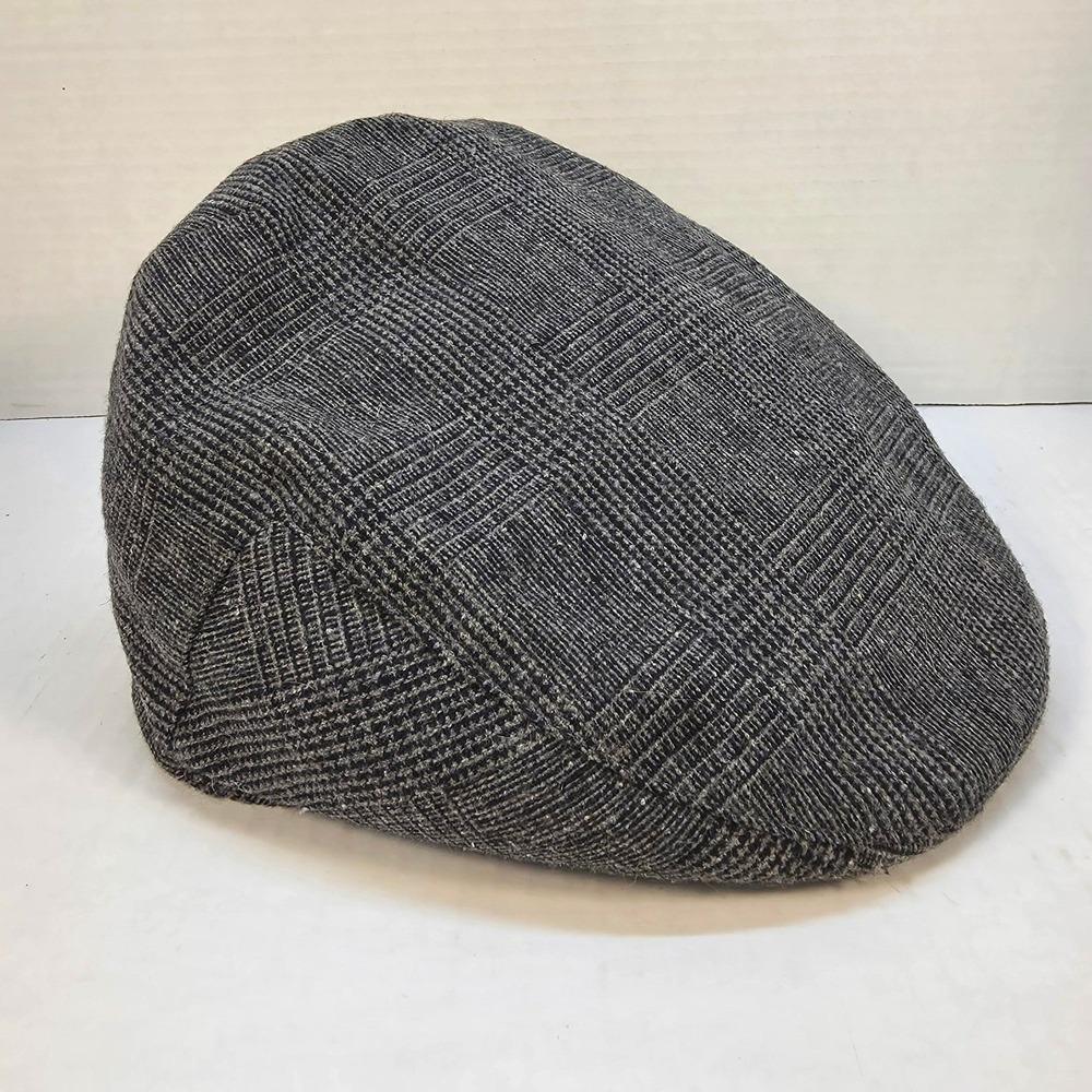 Barbour Flat Cap Mens Large Grey Glen Plaid Excellent Wool Blend Newsboy Hat